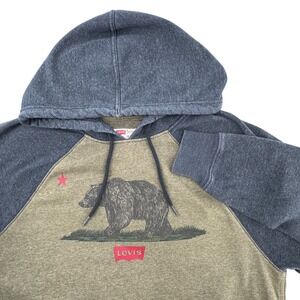 Levis Hoodie Mens Small Green Gray California Bear Graphic Raglan Front Pocket